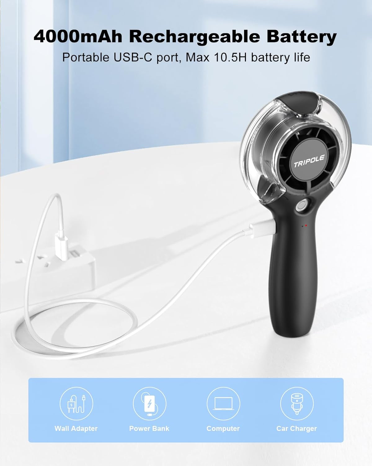 Misting Fan Portable Handheld Fan with Mist, 4000Mah Rechargeable Personal Mister Fans with 40Ml Water Tank, High-Speed Airflow Mini Water Spray Fans for Outdoor Trip Travel Park Beach Camping