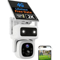 4G LTE Solar Cellular Security Camera Outdoor Wireless, Lifetime Free Data&No Monthly Fee, No Wifi, 360° PTZ, 2K Night Vision, Human Tracking, PIR, 2-Way Audio, 32GB TF Card, IP66 Waterproof