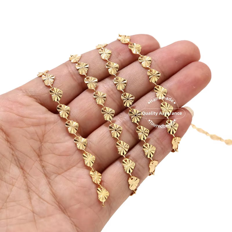 1 Meter Stainles Steel Gold Handmade Drop Heart Sculptured round Disc Chains for Women Necklace Bracelet Anklet Making Supplies