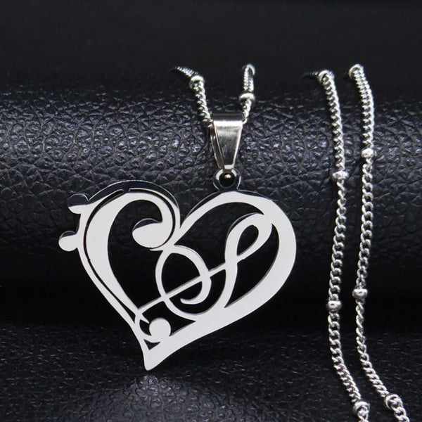 Aesthetic Music Note Heart of Treble Clef Stainless Steel Necklace for Women Men Gold Color Musical Chain Jewelry Collar N1135