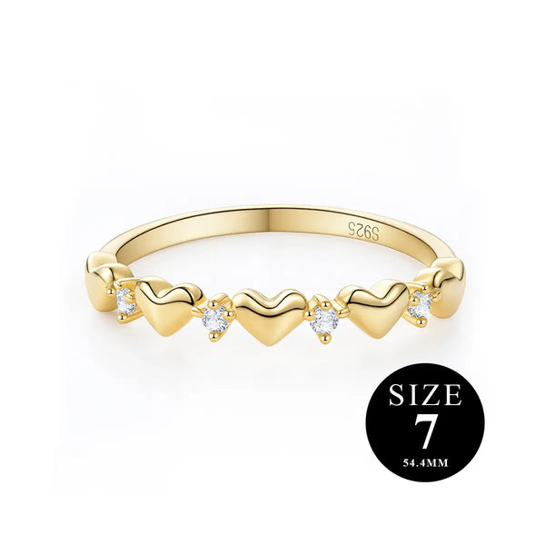 14K Gold Plated Heart Stackable Ring for Women, 925 Sterling Silver CZ Promise Ring, Hypoallergenic Lightweight Minimalist Band for Everyday Wear, Work, Party, Wedding, Date Night & Vacation, Trendy Jewelry Gift for Her Sizes 5/6/7/8/9