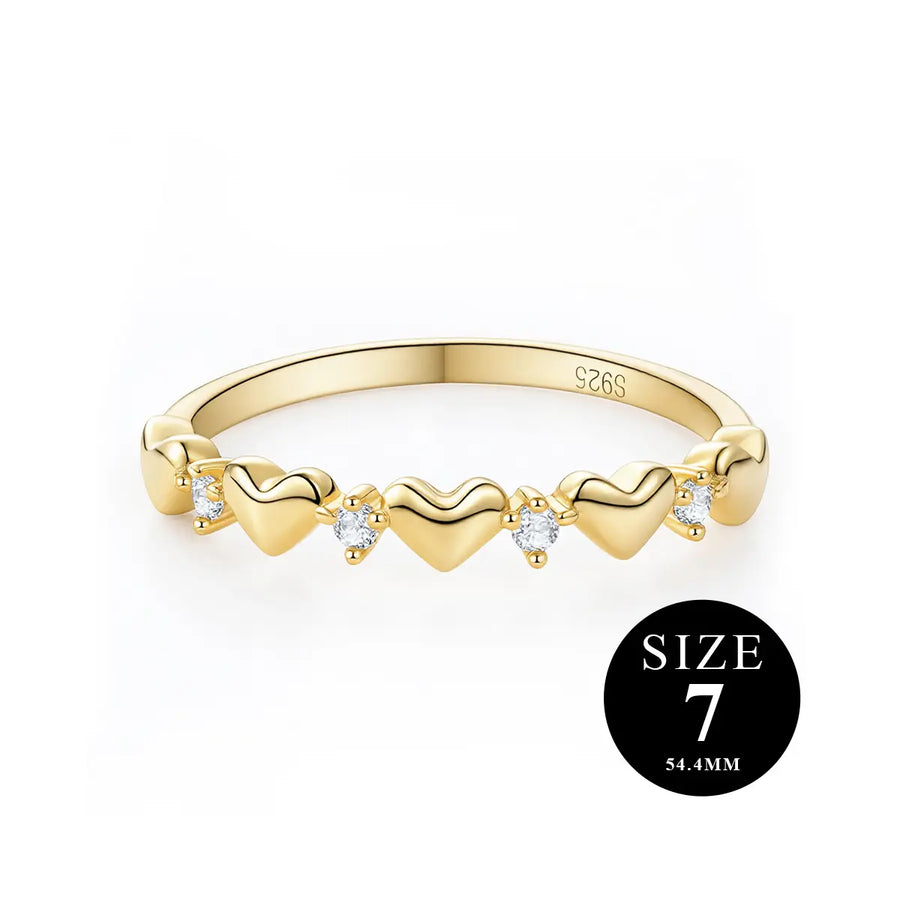 14K Gold Plated Heart Stackable Ring for Women, 925 Sterling Silver CZ Promise Ring, Hypoallergenic Lightweight Minimalist Band for Everyday Wear, Work, Party, Wedding, Date Night & Vacation, Trendy Jewelry Gift for Her Sizes 5/6/7/8/9