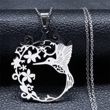 Bird Hummingbird Flower Necklace for Women Men Stainless Steel Gold Color Animal Pendant Necklaces Jewelry Collar Colibri N4626S