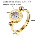 Classic Design Can Be Rotated Enamel and Shell Roman Numeral Beautiful Woman Ring Stainless Steel Brand Ring Jewelry for Women