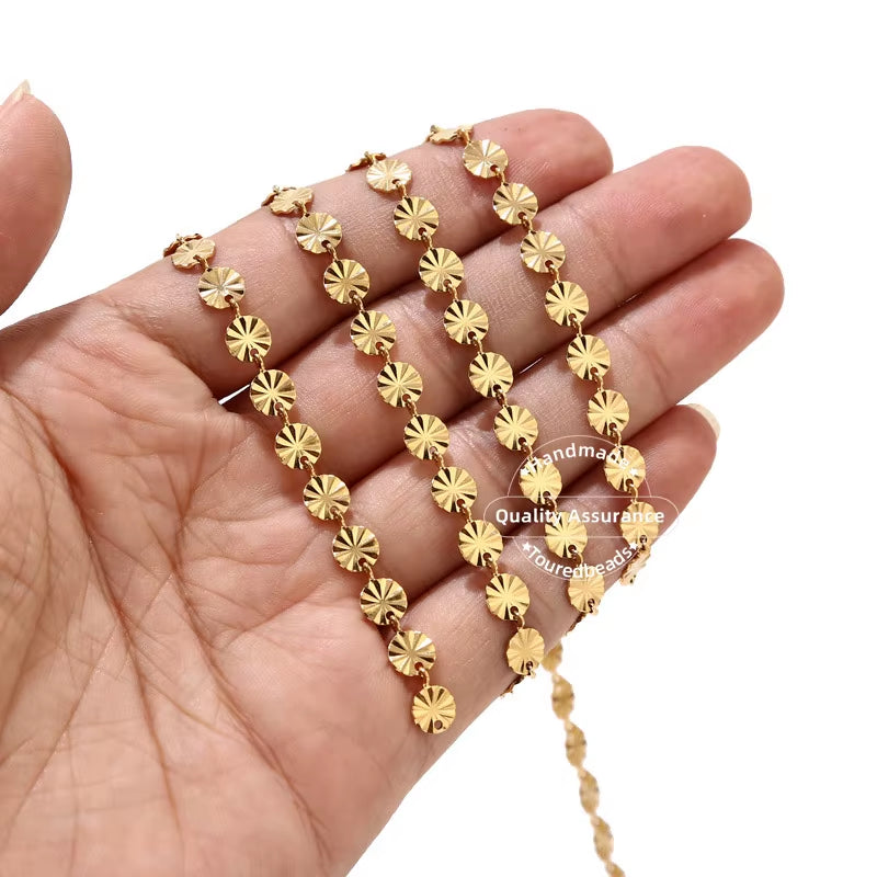1 Meter Stainles Steel Gold Handmade Drop Heart Sculptured round Disc Chains for Women Necklace Bracelet Anklet Making Supplies