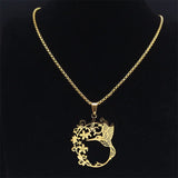 Bird Hummingbird Flower Necklace for Women Men Stainless Steel Gold Color Animal Pendant Necklaces Jewelry Collar Colibri N4626S