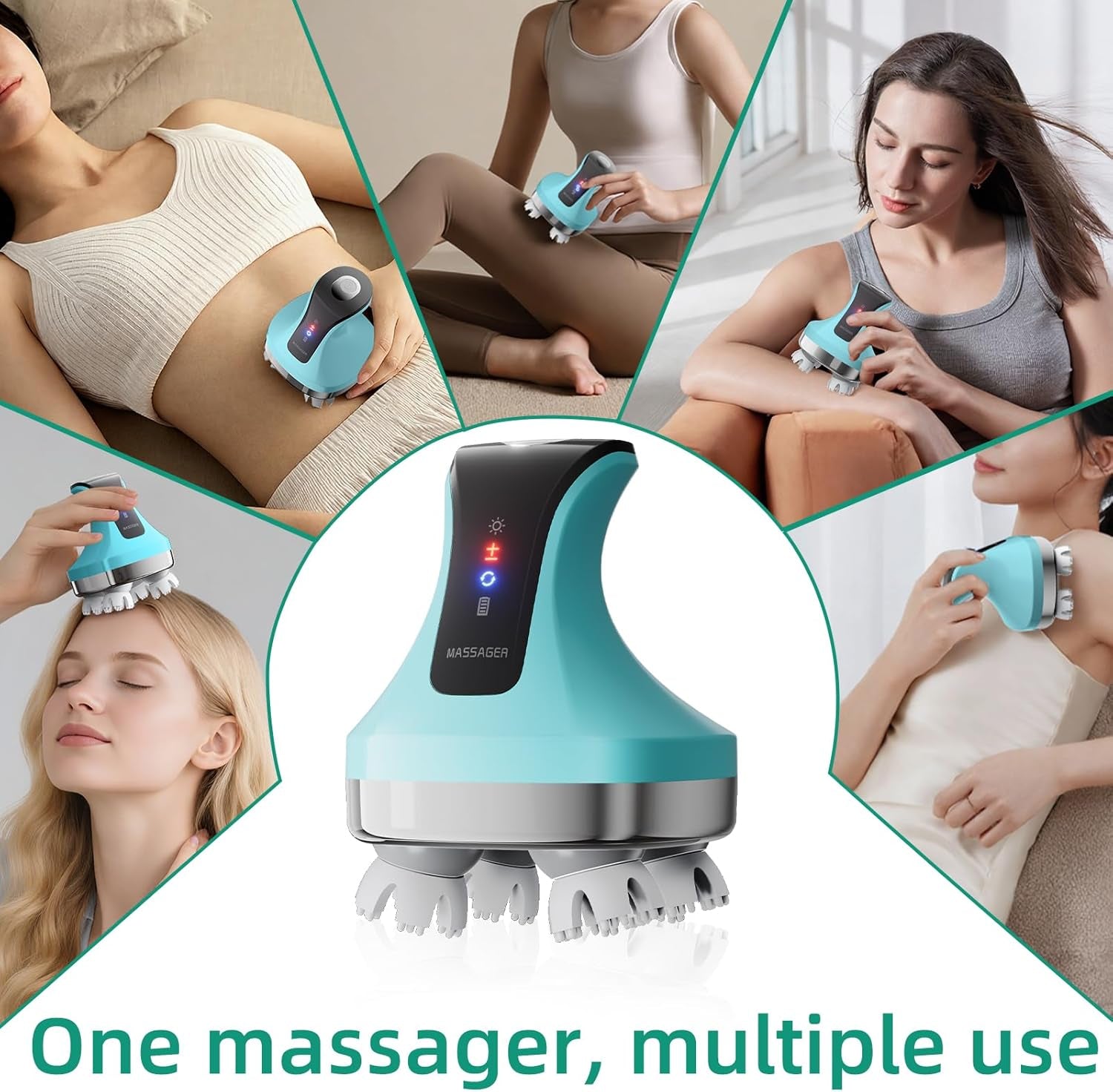 Electric Head Massager, Cordless Portable Body Massage for Deep Relaxation,108 Kneading Nodes Soft Silicone Massage Claws, Waterproof Scalp Cleaning, 4 Modes, Gift for Men Women, Blue