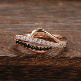 Fashion 2 Rows Black Natural Zircon Rings for Women Luxury 585 Rose Gold Vintage Cross Ring Fine Wedding Jewelry 2021 New