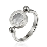 Classic Design Can Be Rotated Enamel and Shell Roman Numeral Beautiful Woman Ring Stainless Steel Brand Ring Jewelry for Women