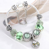 Élégant Bracelet En Argent Orné De Cristaux Verts