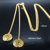 Stainless Steel Long Necklaces Gold Color round Flower Women Long Necklace Jewelry Sautoir Femme Long Acier Inoxydable