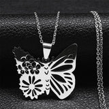 Bird Hummingbird Flower Necklace for Women Men Stainless Steel Gold Color Animal Pendant Necklaces Jewelry Collar Colibri N4626S