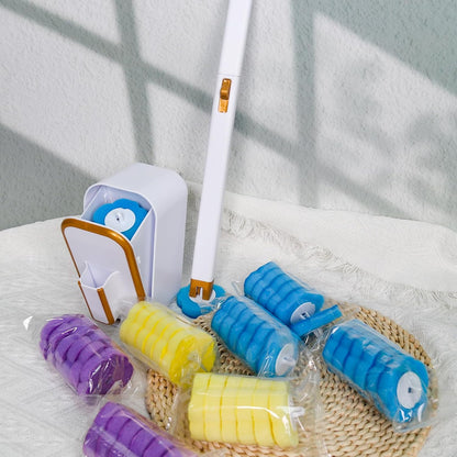 Disposable Toilet Brush with 48 Cleaner Refills, Toilet Brush Disposable with Wall Mounted Holder and Extended Handle for Showers and Bathroom Cleaning