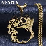 Bird Hummingbird Flower Necklace for Women Men Stainless Steel Gold Color Animal Pendant Necklaces Jewelry Collar Colibri N4626S