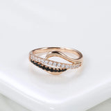 Fashion 2 Rows Black Natural Zircon Rings for Women Luxury 585 Rose Gold Vintage Cross Ring Fine Wedding Jewelry 2021 New