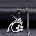 Bird Hummingbird Flower Necklace for Women Men Stainless Steel Gold Color Animal Pendant Necklaces Jewelry Collar Colibri N4626S