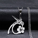 Bird Hummingbird Flower Necklace for Women Men Stainless Steel Gold Color Animal Pendant Necklaces Jewelry Collar Colibri N4626S