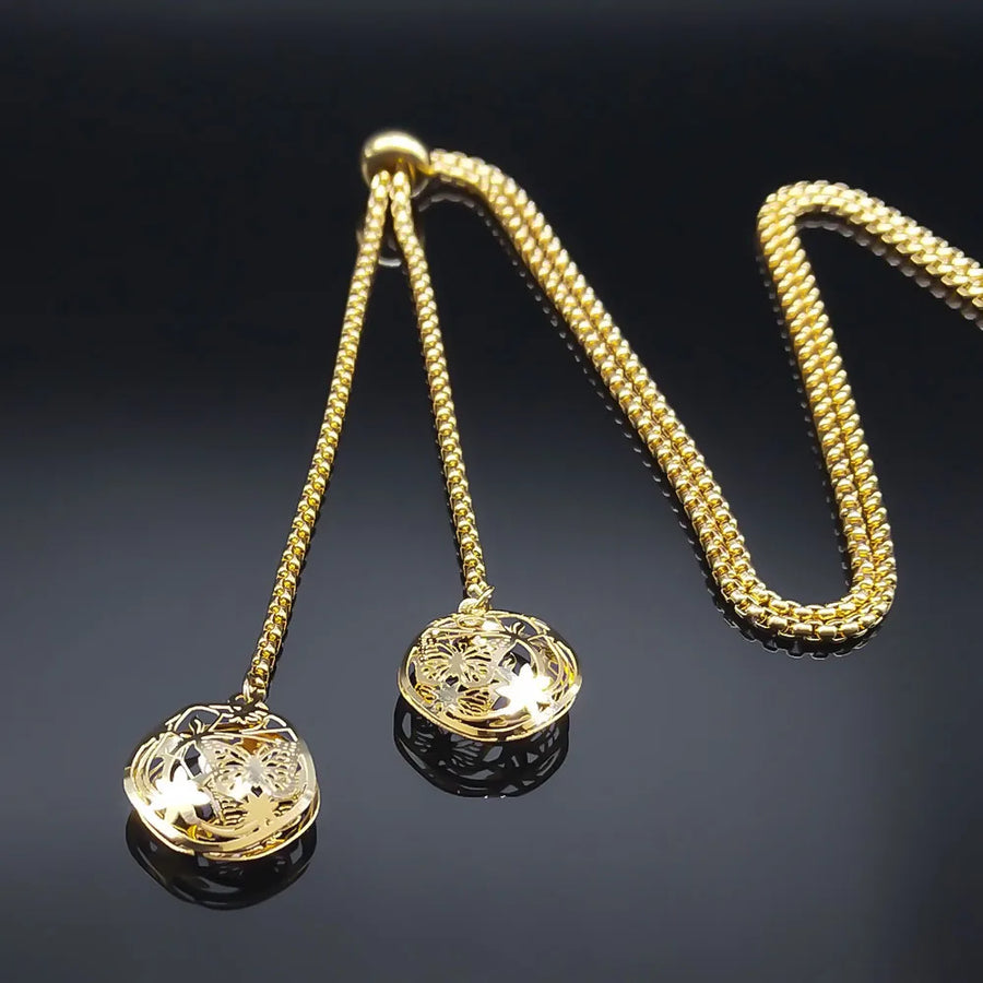 Stainless Steel Long Necklaces Gold Color round Flower Women Long Necklace Jewelry Sautoir Femme Long Acier Inoxydable