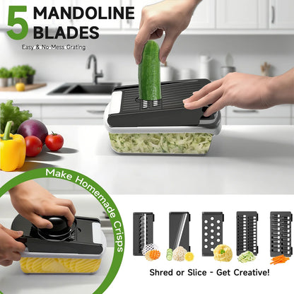 Vegetable Chopper Food Slicer, 15 in 1 Multi-Function Food Chopper for Onion, Veggie, Cheese Grater, Vegetables Cutter with Large Container, Kitchen Gadgets (White)