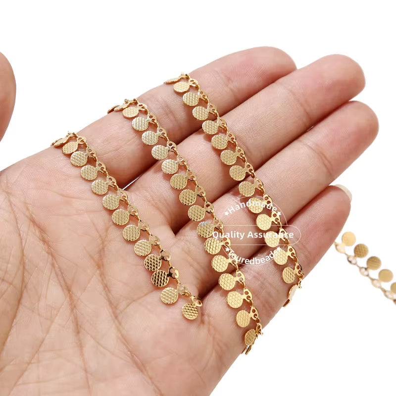 1 Meter Stainles Steel Gold Handmade Drop Heart Sculptured round Disc Chains for Women Necklace Bracelet Anklet Making Supplies