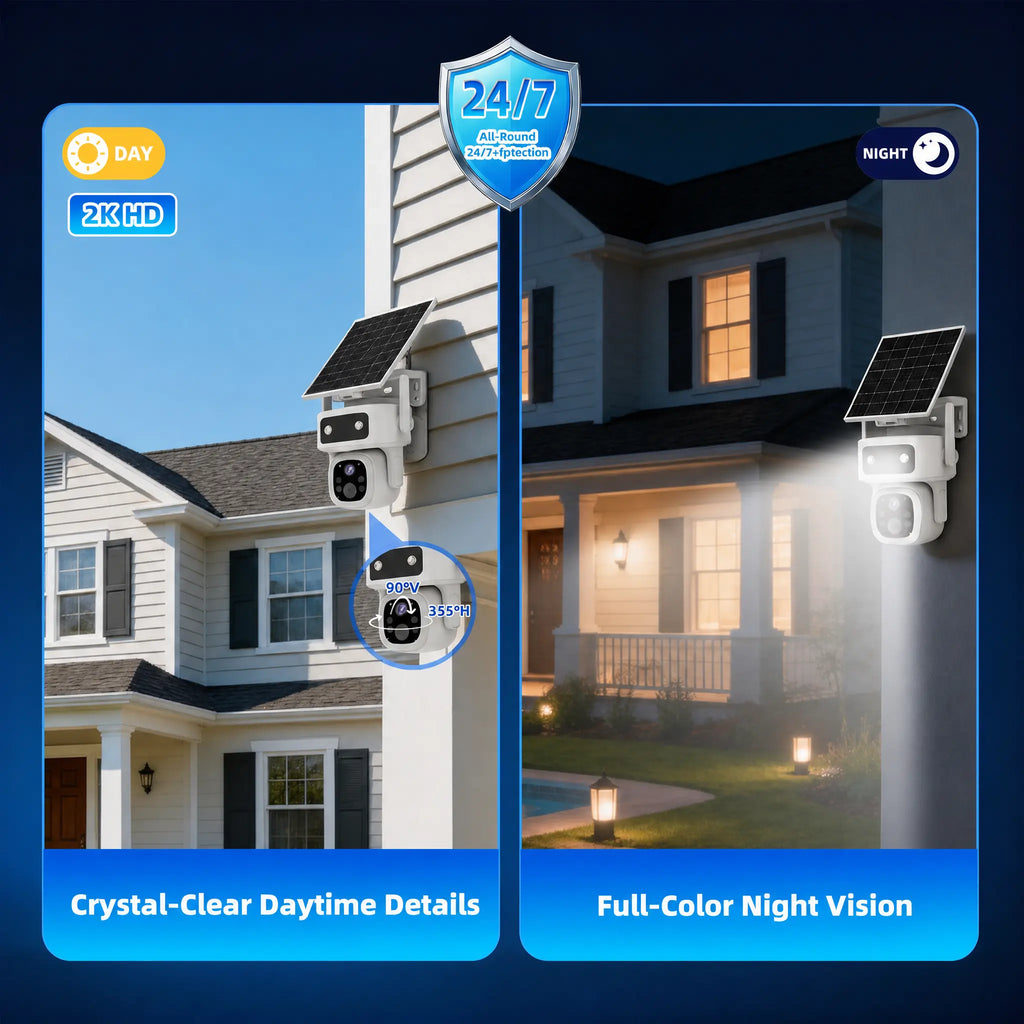 4G LTE Solar Cellular Security Camera Outdoor Wireless, Lifetime Free Data&No Monthly Fee, No Wifi, 360° PTZ, 2K Night Vision, Human Tracking, PIR, 2-Way Audio, 32GB TF Card, IP66 Waterproof