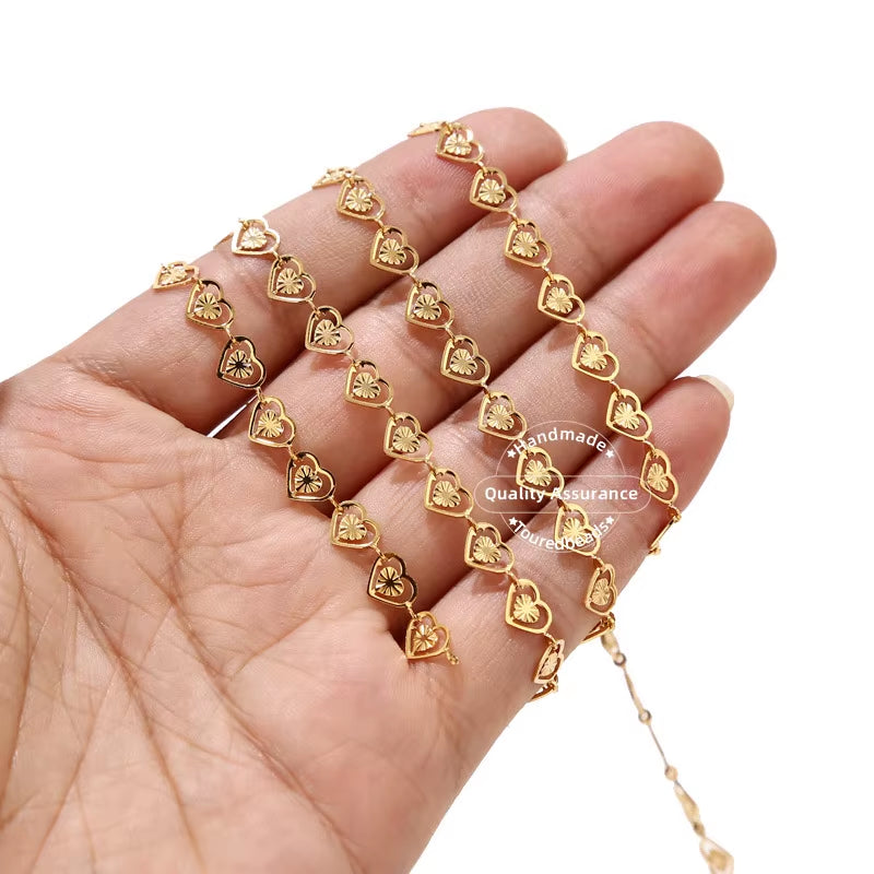 1 Meter Stainles Steel Gold Handmade Drop Heart Sculptured round Disc Chains for Women Necklace Bracelet Anklet Making Supplies