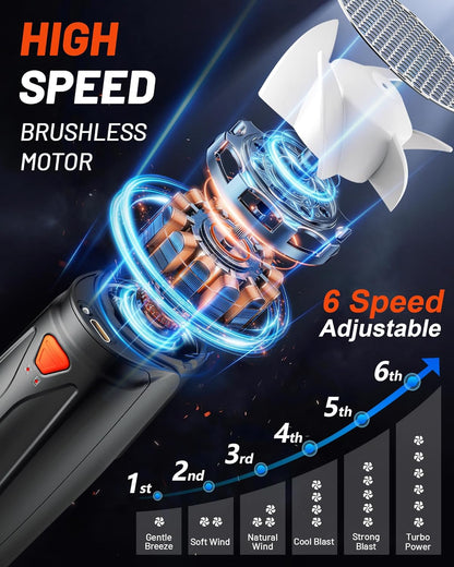 Portable Neck Fan, 6000Mah Rechargeable Personal Fan with 6 Speeds, up to 20 Hours Runtime, 360° Cooling Wearable Fan with LED Light, Hands-Free Fan for Travel Camping Outdoor