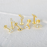 925 Sterling Silver 1PC Flat End Piercing Jewelry for Women Zircon Evil Eye Lightning Sphere Stud Earrings Labret Lip Ring