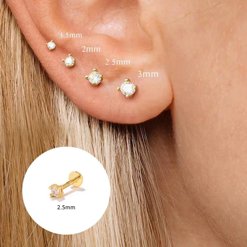 925 Sterling Silver 1PC Flat End Piercing Jewelry for Women Zircon Evil Eye Lightning Sphere Stud Earrings Labret Lip Ring