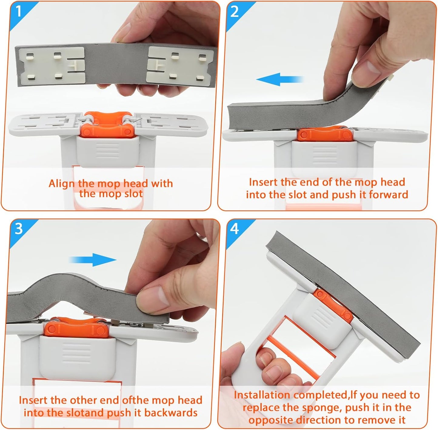 Self Squeezing Mini Mop, Orange Small Sponge Mop, Wet and Dry Use Cleaning System, Foldable Desktop Mop, One-Hand Squeeze Handle and Replaceable Head
