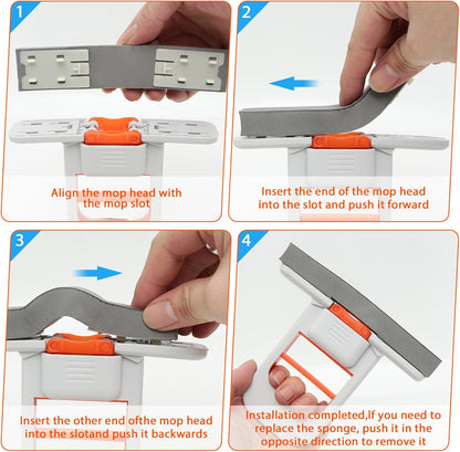 Self Squeezing Mini Mop, Orange Small Sponge Mop, Wet and Dry Use Cleaning System, Foldable Desktop Mop, One-Hand Squeeze Handle and Replaceable Head
