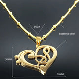 Aesthetic Music Note Heart of Treble Clef Stainless Steel Necklace for Women Men Gold Color Musical Chain Jewelry Collar N1135