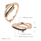 Fashion 2 Rows Black Natural Zircon Rings for Women Luxury 585 Rose Gold Vintage Cross Ring Fine Wedding Jewelry 2021 New